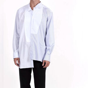 Mo&co Patchwork asymmetric shirt striped white and blue